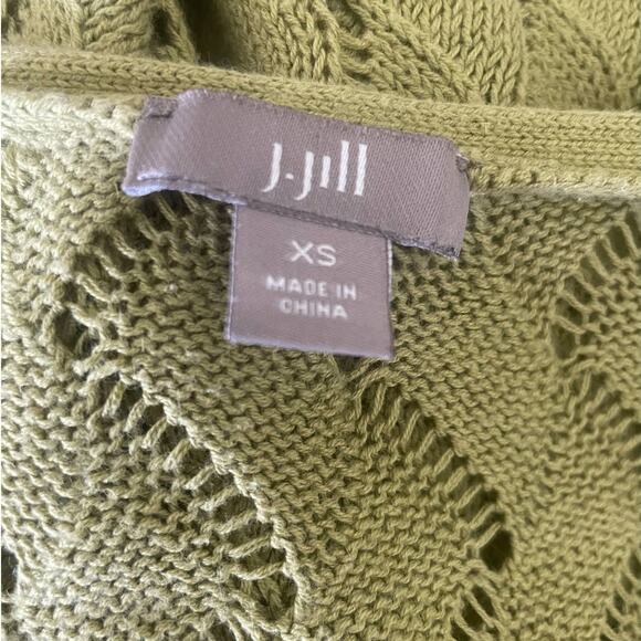 J Jill Women Cotton Linen Top  Crew Neck Long Sleeve Open Knit Pullover XS Green - Picture 2 of 10